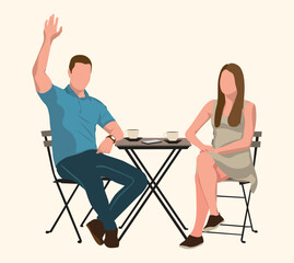 Young couple sitting at a coffee table vector illustration