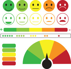 icon set for simple assessment and service rating indicators red green yellow and RGB color emoticons and value bars