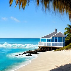 A Beach House by the Blue Ocean