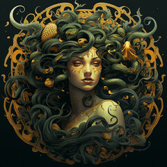 portrait of the medusa girl with a tattoo