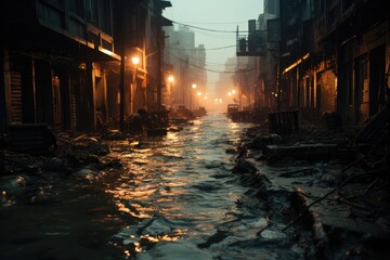 Flood in city after big rain. Natural disasters