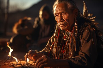  Tribal elder from the Navajo tribe performing a traditional blessing ceremony, Generative AI - obrazy, fototapety, plakaty