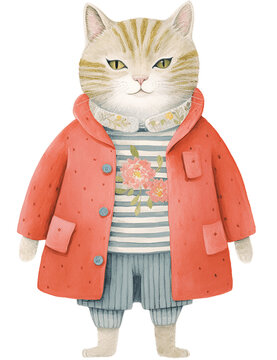 recommend clip art: Cute cat wearing clothes