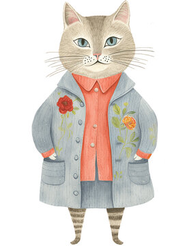 recommend clip art: Cute cat wearing clothes