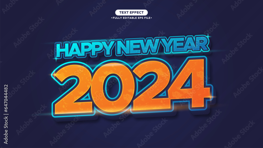 Aufkleber happy new year 2024 vector text effect with futuristic and modern style for poster and banner headli