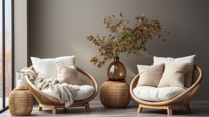Stylish Rattan Chairs in a Sunlit Minimalist Interior.