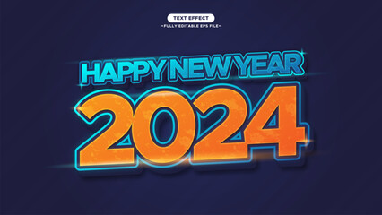 Happy New Year 2024 Vector Text Effect with Futuristic and Modern Style for Poster and Banner Headline. Editable Font and Text