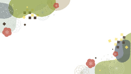 年賀状にぴったりな緑色の和風のフレームベクター素材