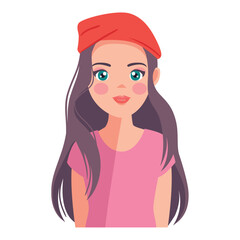 young woman long hair with cap
