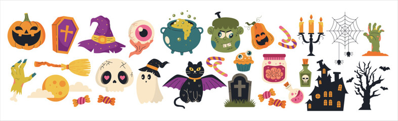 Set of halloween vector illustration. Halloween vector illustration pack. 