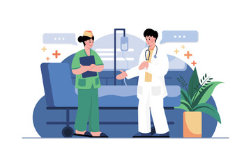 Nurses Discuss With A Doctor Illustration Concept