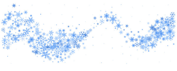 Obraz premium Snowflake wave winter background. Crystal stars Christmas decoration. Cold wind swirl snowstorm. Vector illustration