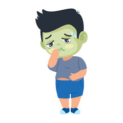 kid sick with nausea having green face