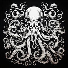 black and white octopus tattoo style design