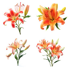 Fototapeta premium Image group of flame lily flower on white background. Nature. Illustration, Generative AI.