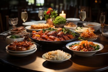 Obraz premium Grand Chinese New Year Banquet Table, Generative AI