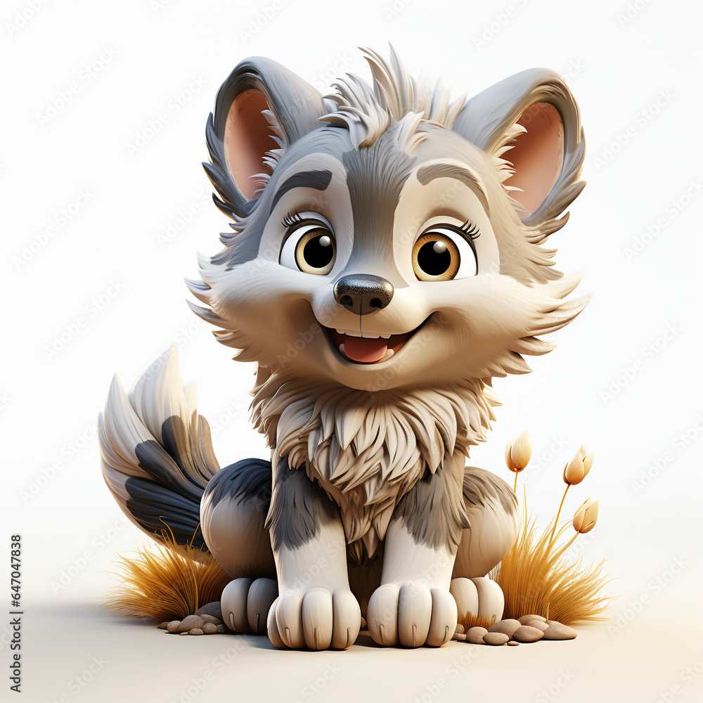 Poster 3d cartoon cute wolf