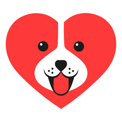 Illustration logo of a cute dog face in a red heart on a white background