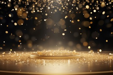 Fototapeta na wymiar Golden confetti rain on the festive stage