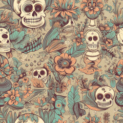 Day of the Dead, Dia De Muertos, Halloween Seamless Patterns
