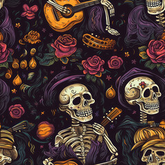 Day of the Dead, Dia De Muertos, Halloween Seamless Patterns