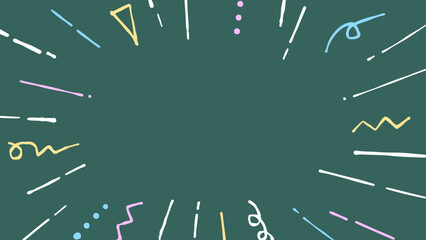 黒板にチョークのカラフルなラクガキ放射背景　16:9 © Kimama