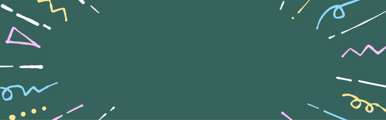 黒板にチョークのカラフルなラクガキ放射背景　横長ワイド