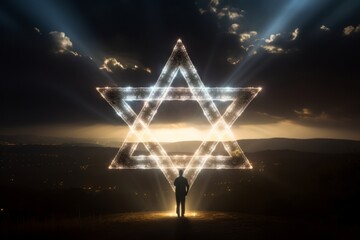 Fototapeta premium Lighting in the Sky Star of David. Minimalistic style. Pray for Israel