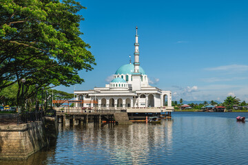 Fototapeta na wymiar Masjid India, Floating Mosque located in Kuching city, Sarawak, East Malaysia
