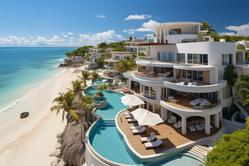 Fototapeta premium Luxurious Beachfront Resort, Generative AI
