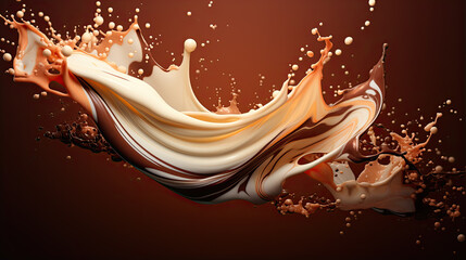 Chocolate and milk textured tasty background splashes