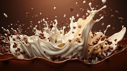 Tuinposter Chocolate and milk textured tasty background splashes © Ziyan Yang