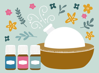 Glass Oil Diffuser with Bottles of Essential Oils Illustration