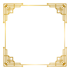 Art Deco gold frame vintage frame line geometric wedding label card frame png transparent background