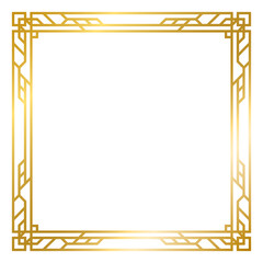 Art Deco gold frame vintage frame line geometric wedding label card frame png transparent background