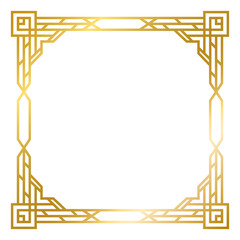 Art Deco gold frame vintage frame line geometric wedding label card frame png transparent background