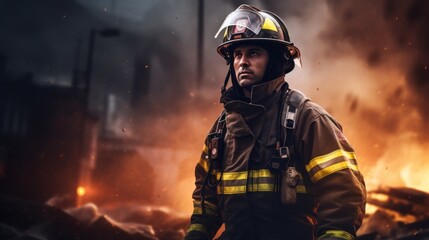 Firefighter men working in dangerous situation, Intense and bravery of firefighter on duty.