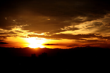 Orange sky twilight background and sunlight with copy space