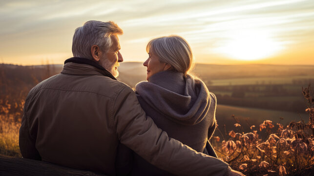 An older couple watching the first sunrise of the year, a peaceful and reflective moment