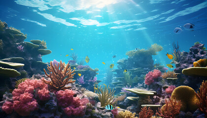 Ocean coral reefs underwater. Generative AI