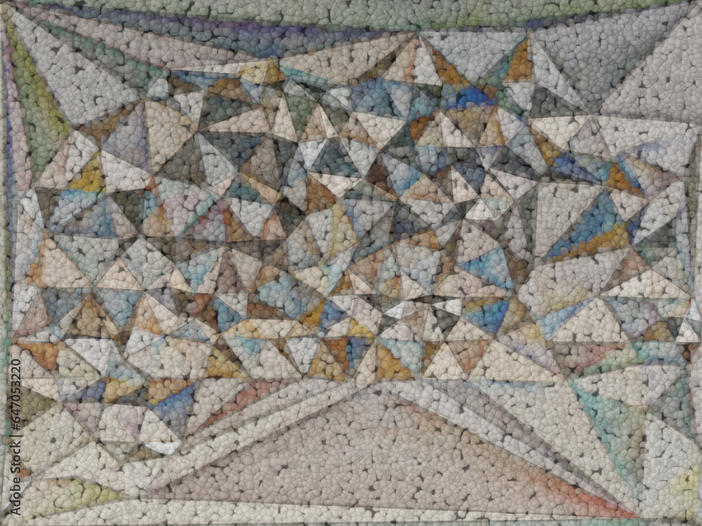 Aufkleber beaded texture on a cubist style pattern and triangular mosaic design in shades of light brown and g
