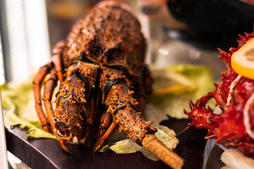 view of fresh crab on a restaurant menu ready to be cooked