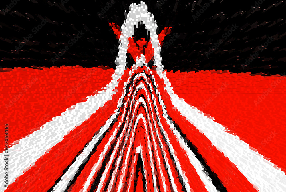 Aufkleber red and white creative white loop shaped design on a red and black background in exploding radial st