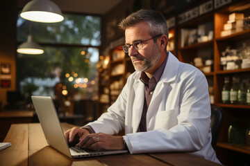 Doctor conducting a telemedicine consultation via video call, Generative A