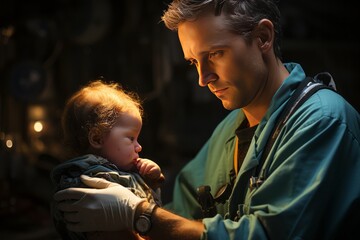 Doctor examining a newborn baby, Generative AI