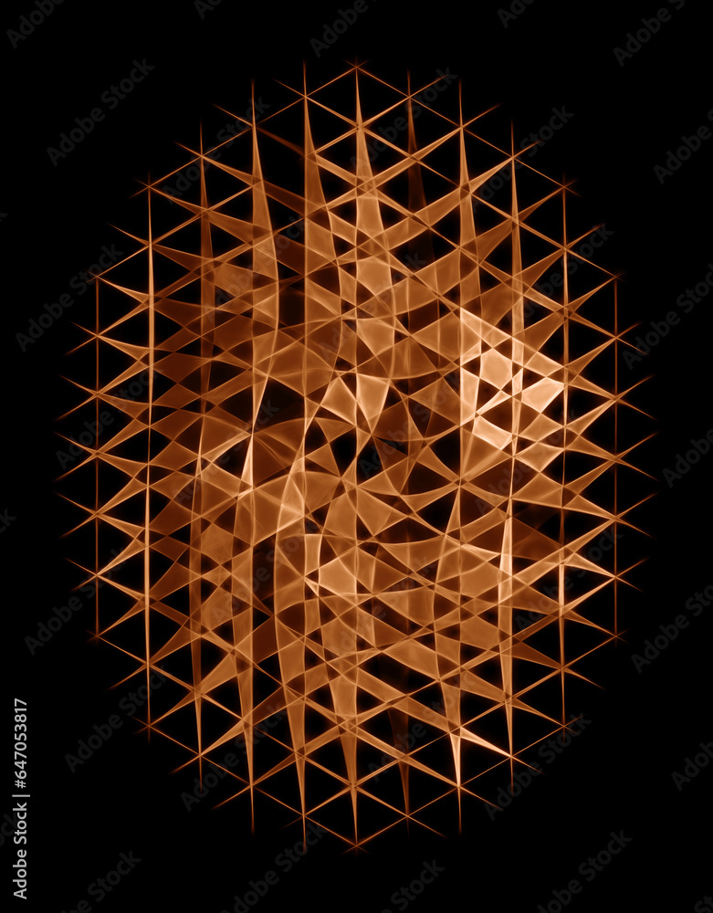 Poster complex ellipse shaped pattern in triangular shades of golden brown and beige connected design isola