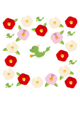 椿の花と宝珠を持った龍の年賀状テンプレート