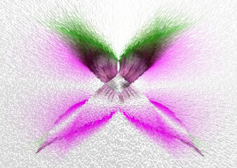  blurred pink and purple flower bloom with foliage on a white background