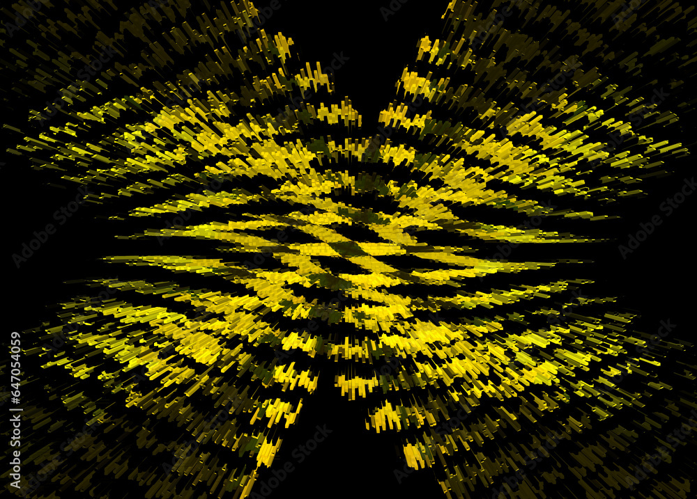 Aufkleber exploding yellow acute angles on a black background in square format