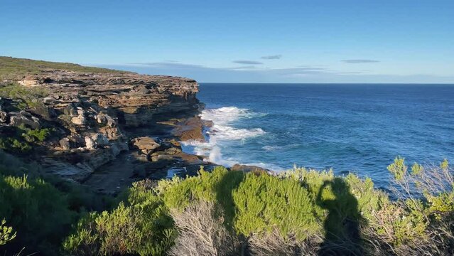 4k Video -Spectacular view on the coastal walk from Wattamolla to Curracurrang Gully on a beautiful day in Royal National Park, South of Sydney, NSW, Australia.